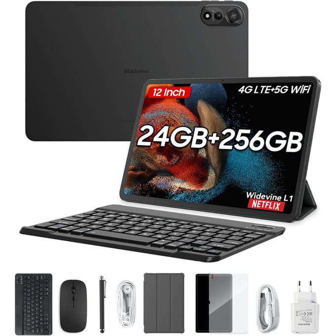 Blackview MEGA 2 Tablette Android 15 4G 12 pouces 24 Go/36 Go de RAM 256 Go de ROM Widevine L1 24+256
