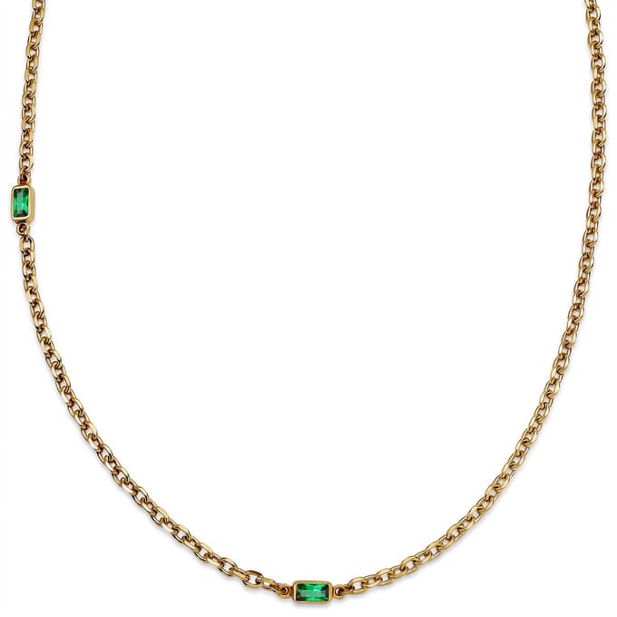 Prism | Vergulde ketting met smaragdgroene stenen van kristalglas en 2 schakels