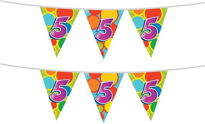 Haza Vlaggetjes 5 jaar - leeftijd verjaardag - 2x stuks - plastic 10m