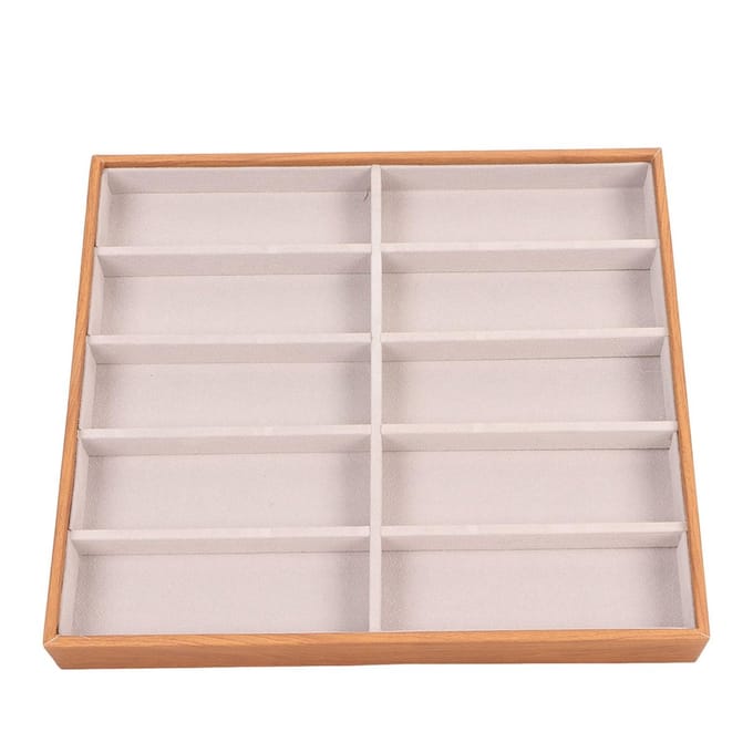 Dailygoods- Zonnebril Organizer Grote Capaciteit - 10 Roosters - Massief Hout - PU-leer - Eyewear Display Case - Open Zicht - Brillenbox