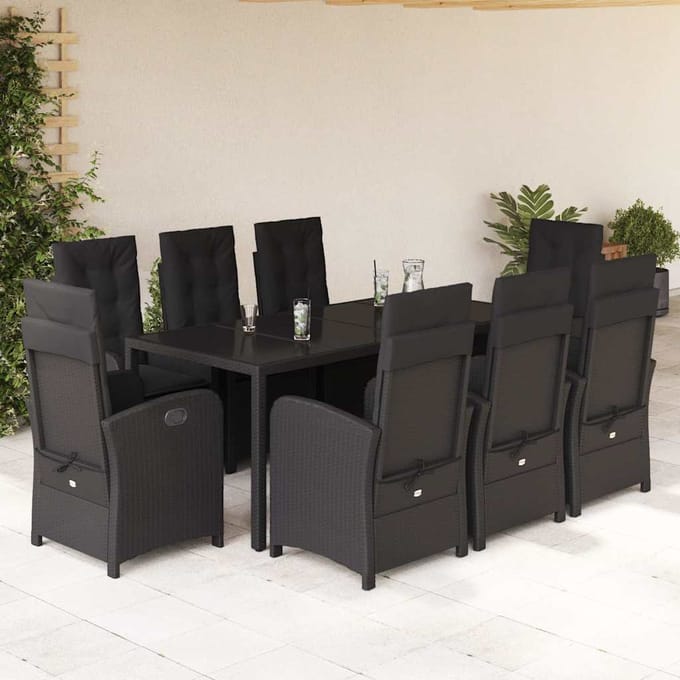 vidaXL - 9-delige - Tuinset - poly - rattan - zwart
