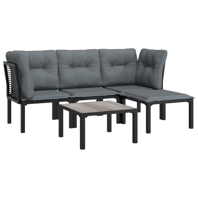vidaXL - 5-delige - Loungeset - poly - rattan - zwart - en - grijs