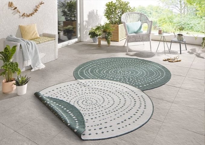 Flycarpets Omkeerbaar Vloerkleed - Binnen & Buitenkleed Bali- Groen / Creme - 200x200 cm