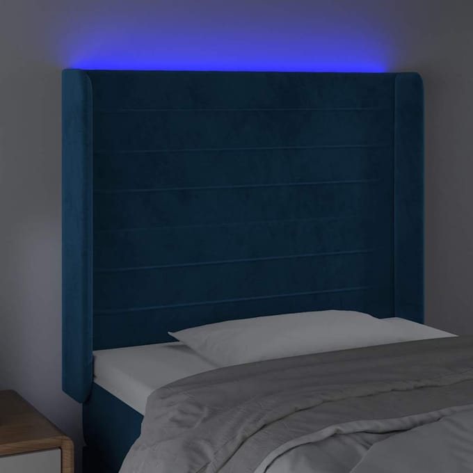 vidaXL - Hoofdbord - LED - 103x16x118/128 - cm - fluweel - donkerblauw