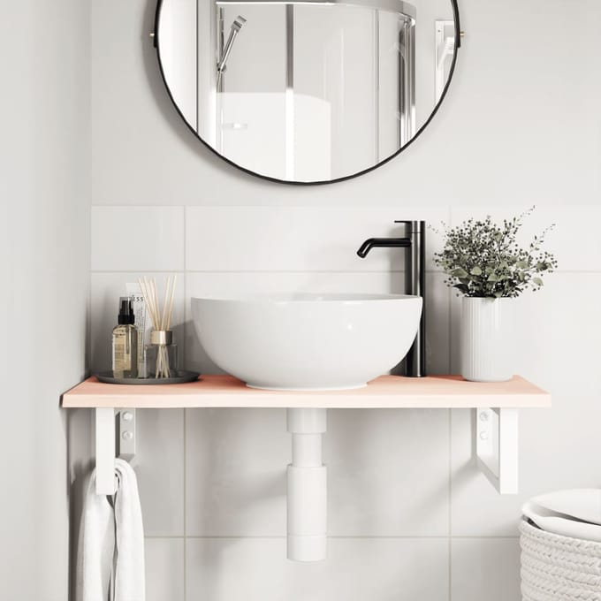 vidaXL - Badkamer - wandschap - staal - en - massief - eikenhout
