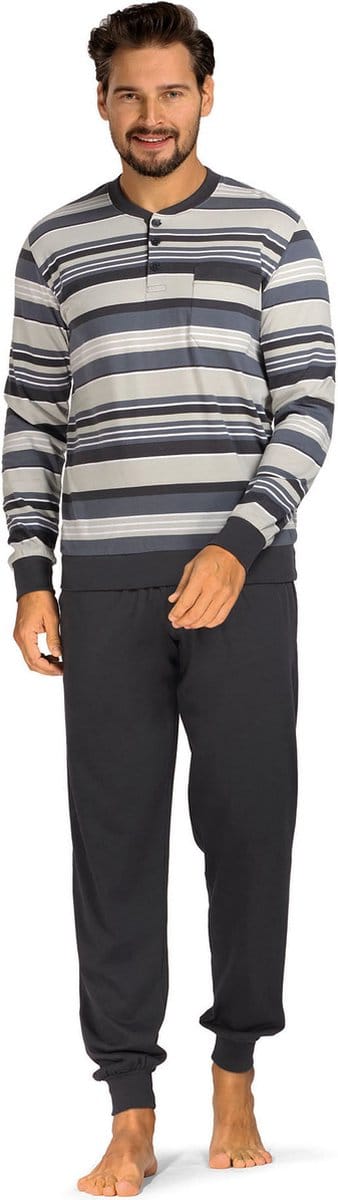 Comte Pyjama 'Sky Stripes' - Heren Nachtmode - Lange Mouw - Grijs - Maat M/50