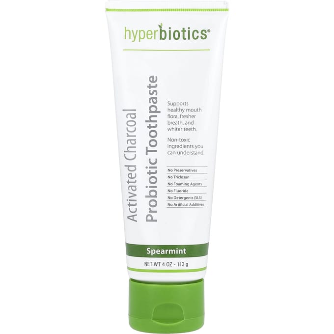 Hyperbiotics, Activated Charcoal Probiotic Toothpaste, Spearmint, 4 oz (113 g) white
