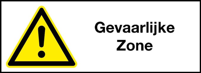 Gevaarlijke zone bord met tekst 225 x 75 mm