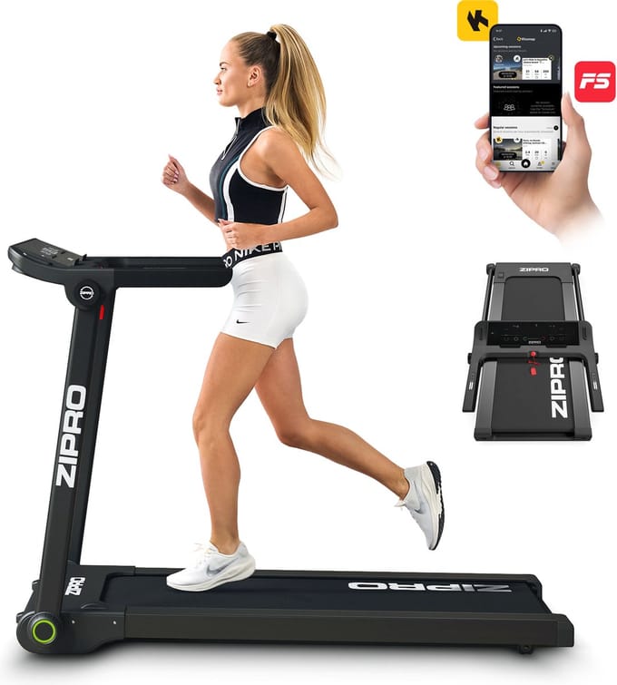 ZIPRO® Pacto - Loopband Inklapbaar - Elektrisch 1-16 km/h - Bluetooth - Luidsprekers - Touchscreen LED Display - 12 Programma’s - Treadmill voor Thuis - Plat Opvouwbaar - Hartslagmeting - Caloriemeting