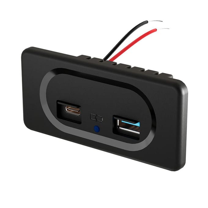 12 Volt USB-aansluiting met dop, Dubbele poort Snelle USB-laadadapters (PD&Type-C), voor Auto's Bus RV Boot zwart