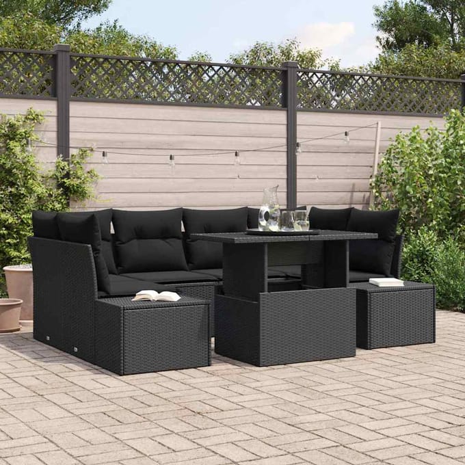 vidaXL - Bankstel - 7 - st - Zwart - poly - rattan