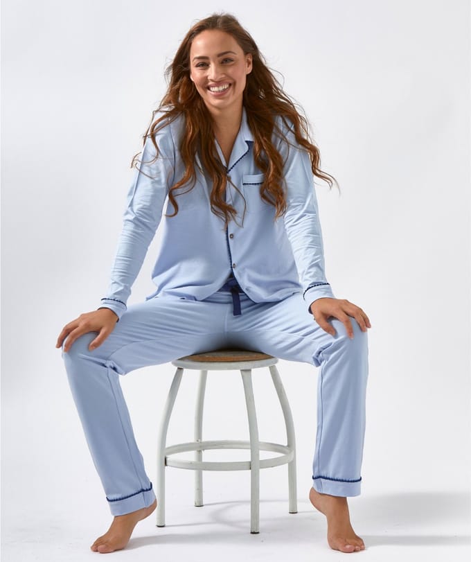 Little Label - dames pyjama - blauw - M/38-40 - Zachte BIO Katoen