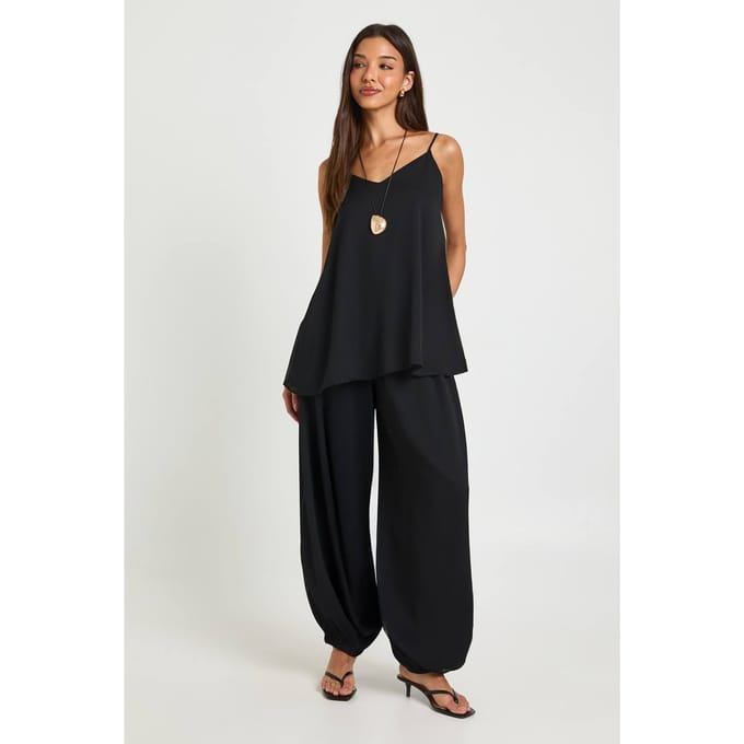 boohoo Dames Chiffon Ballonbroek | Zwart | Maat: 40