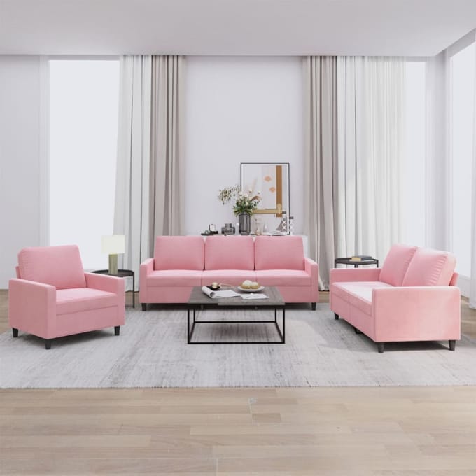 vidaXL - 3-delige - Loungeset - met - kussens - fluweel - roze