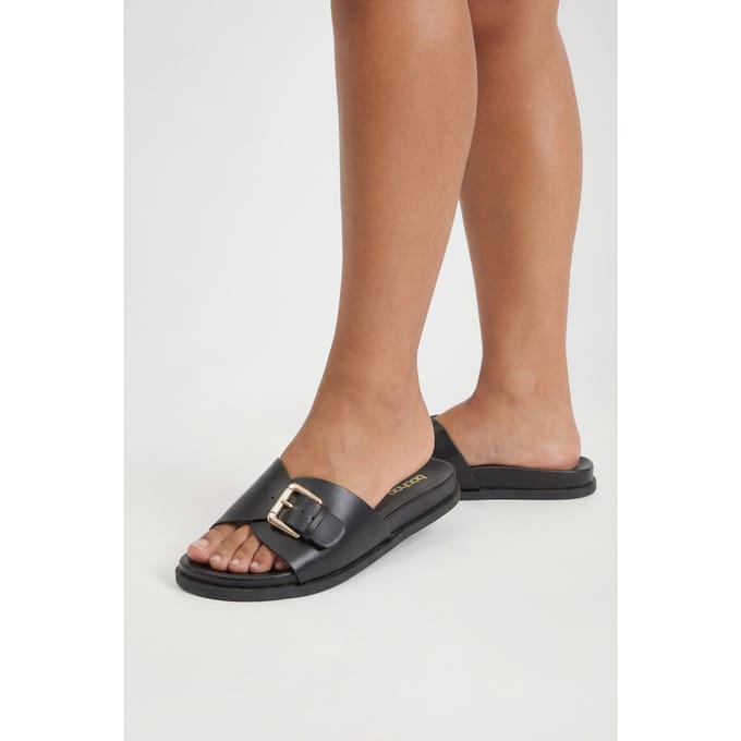 boohoo Dames Gespsluiting Platform Slippers | Black | Maat: 3