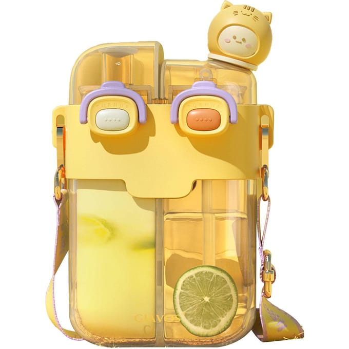 Bouteille d'eau Kawaii Mode Plastique Bouteille d'eau à double boisson avec paille Sangle réglable pour Vitality 780ml