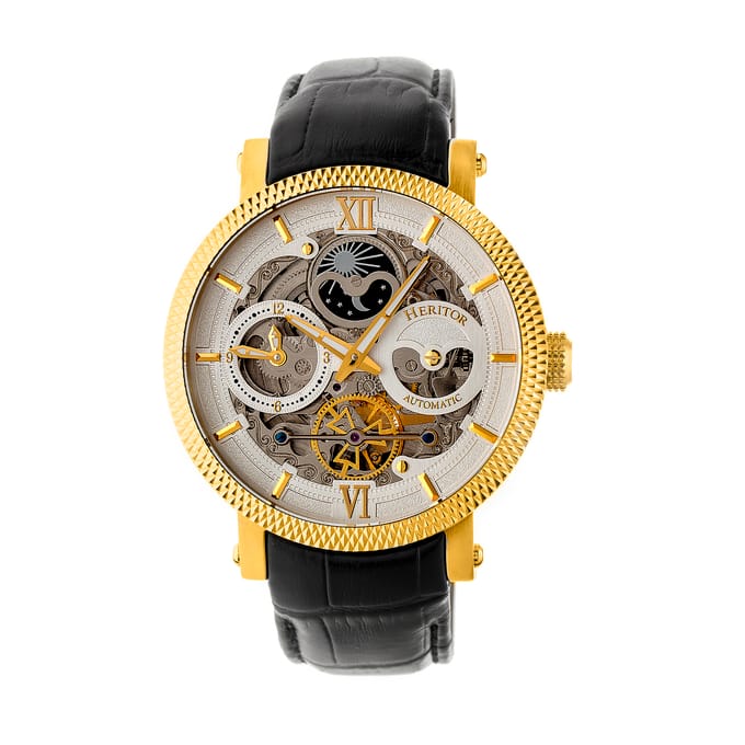 Heritor automatisch Aries-skelethorloge met leren band