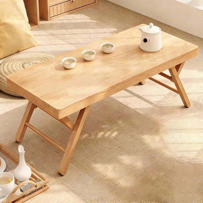 Japanse Vloertafel - Tatami Eettafel - Ruimte Besparen - Massief Houten Constructie - 65 cm - Lichtbruin