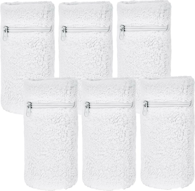 Arowell Premium Polszweetbandjes met Portemonnee en Rits – Wit – 12 x 8 cm – Set van 6