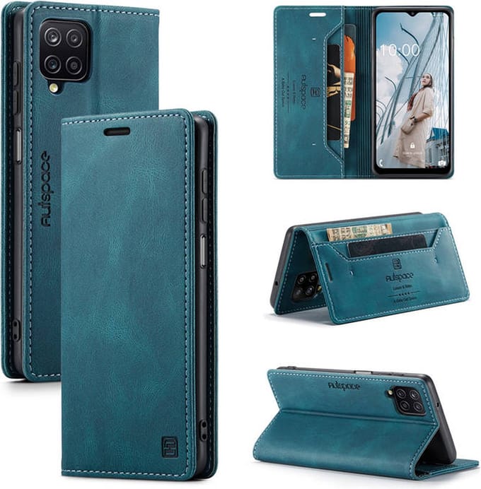 Luxe Flip Case met RFID Bescherming Kaarthouder en Magneetsluiting voor Galaxy A12 _ Blauw