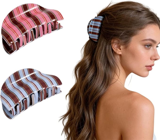 Set van 2 Medium Haarclips voor Vrouwen, Sterke Recyclebare Plastic Klemmen voor Dikke Haarstijlen en Halve Updos
