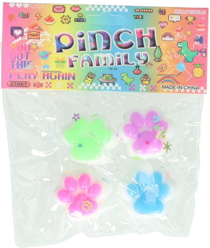 Jonotoys squishy speelgoed dierenpoot set kleurrijk 4 stuks.