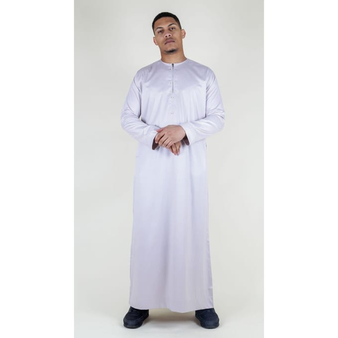 Beige Thobe Robe Satijn Emirati Islamitische Jubba Eid Slim Fit voor heren