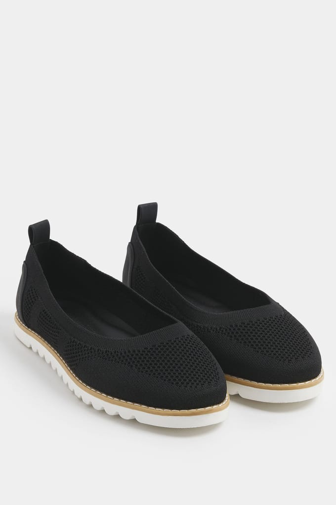 Yours Zwarte Gebreide Slipon Ballerina's In Extra Brede Eeepasvormsize 37EEE