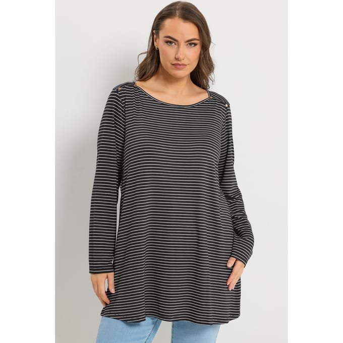 Yours Zwarte Gestreepte Top Met Studs Size 44