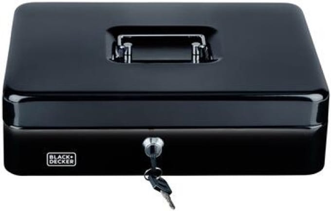 Black&Decker Geldkistje/kluisje - 2 sleutels - zwart - staal - muntbakje - 30 x 24 x 9 cm