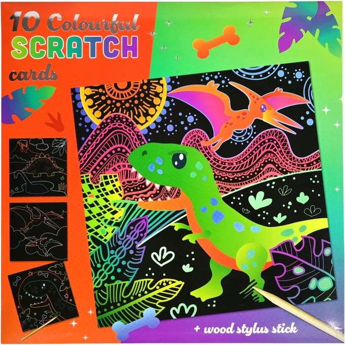 Set van 10 Kraskaarten - inclusief Houten Stylus - Dino's