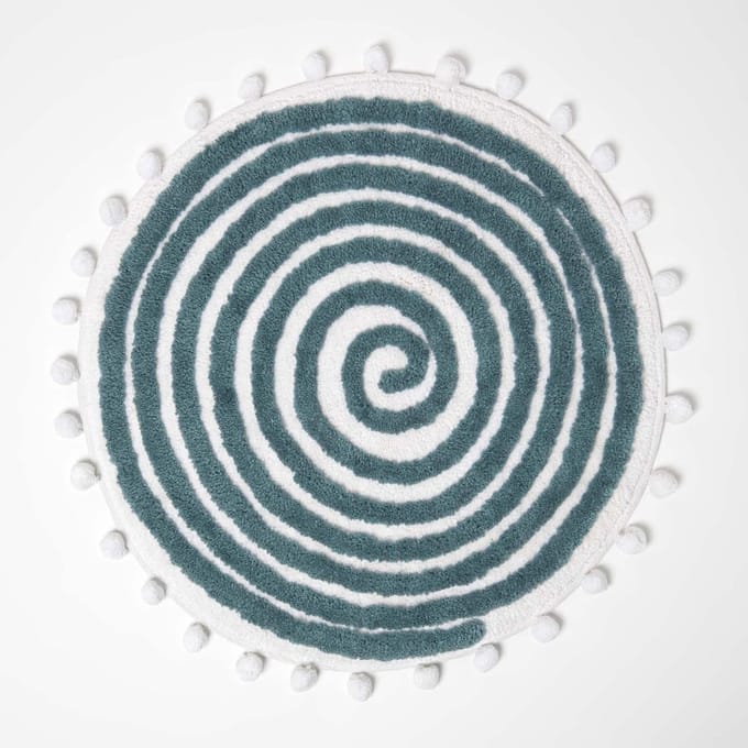Badmat, groenblauw, super absorberend, getuft, ronde badmat met pompons, 60 cm rond