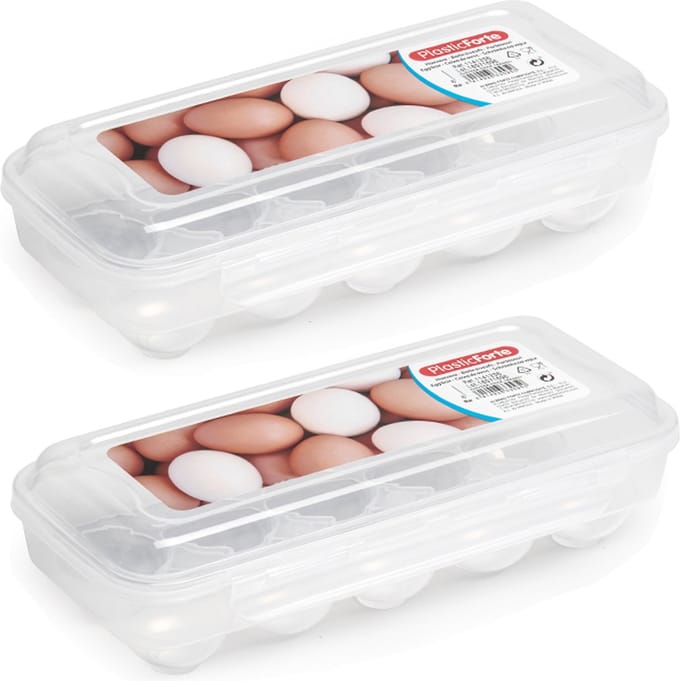 Plasticforte Eierdoos - 2x - koelkast organizer eierhouder - 10 eieren - transparant - kunststof - 27 x 12,5 cm
