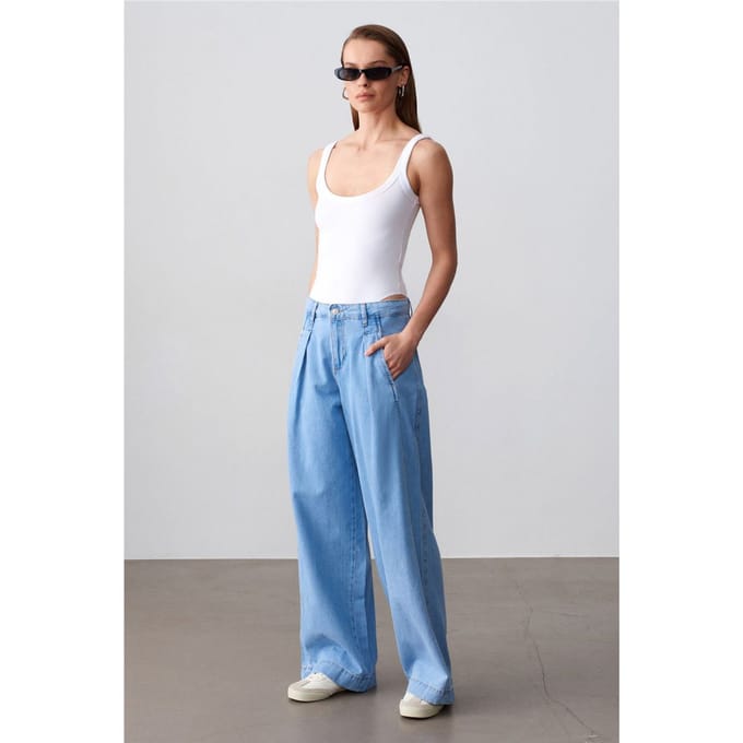 Hoog-Waisted Wijde Jeans van Katoen