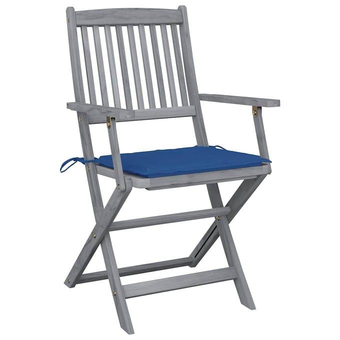 vidaXL - Set - van - 4 - klapstoelen - met - kussens, - gemaakt - van - massief - acaciahout.