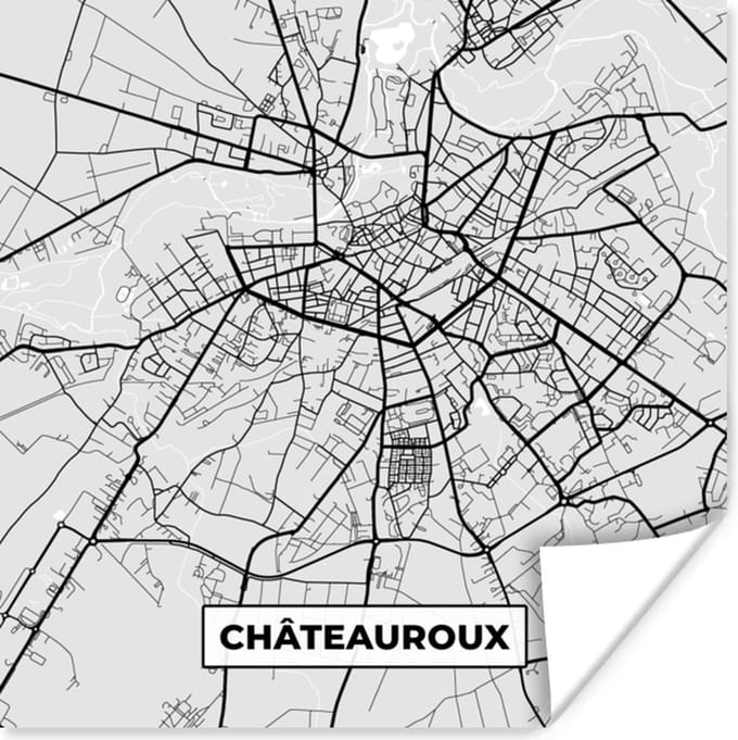 Poster Plattegrond – Châteauroux – Stadskaart – Kaart – Frankrijk - 75x75 cm