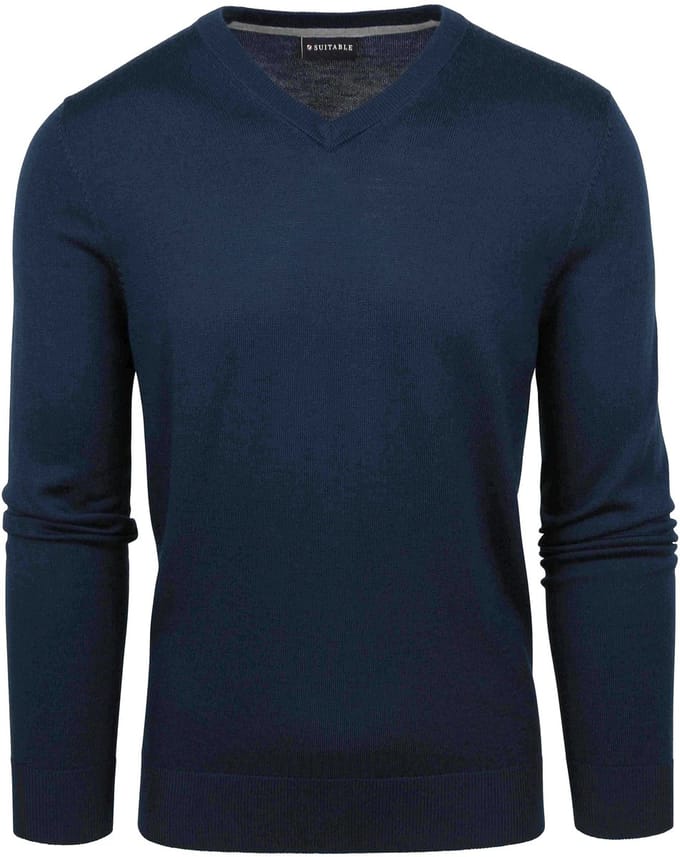 Suitable Merino Pullover V-Hals Donkerblauw (navy) - Maat S - Heren