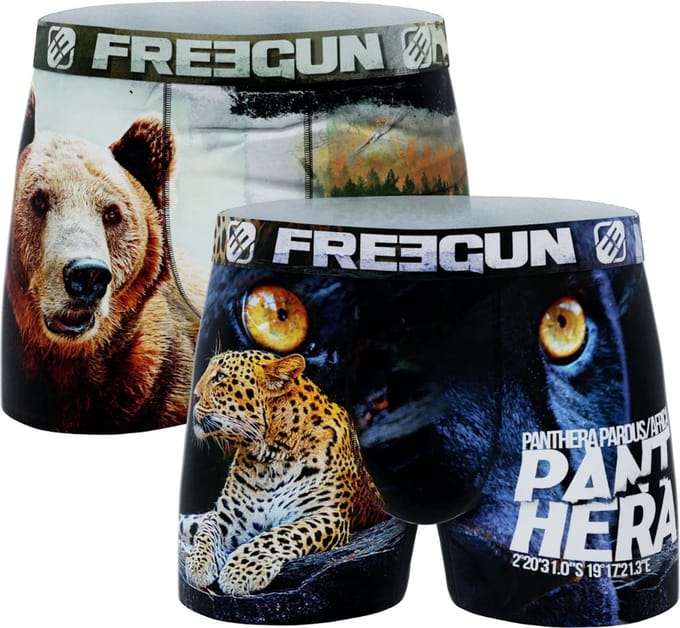 Freegun microvezel heren boxershorts - maat S - 2-pack - Panter/Beer