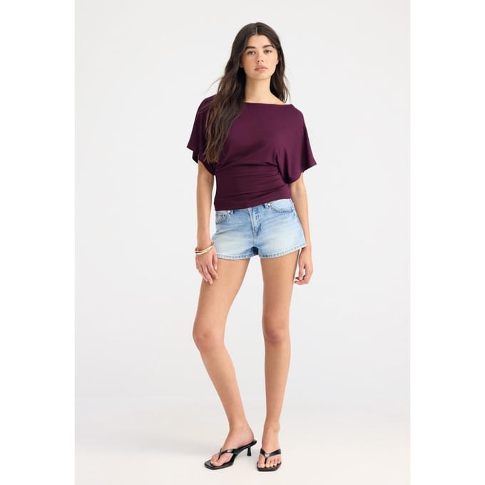 Stradivarius T-shirt met korte mouw en boothals  Purper M