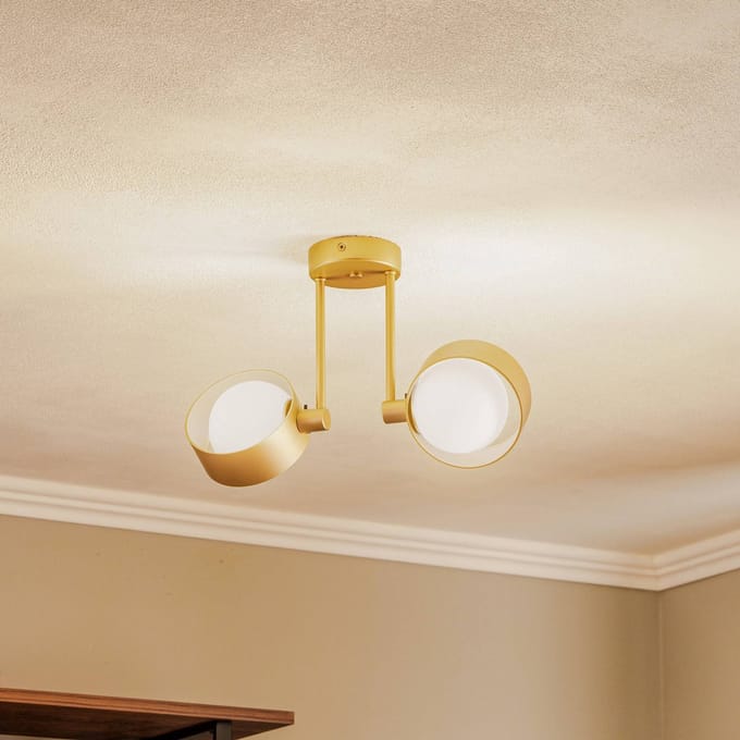 Euluna Plafondlamp Mado, opaalglas/messing, 2-lamps