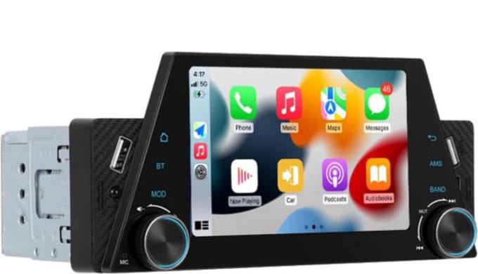 Boscer 1Din Autoradio Universeel - Apple Carplay & Android Auto (Draadloos) - 5 Inch HD Touchscreen - Bluetooth, USB, USB-C & MP5 - AHD Achteruitrijcamera & Externe Microfoon