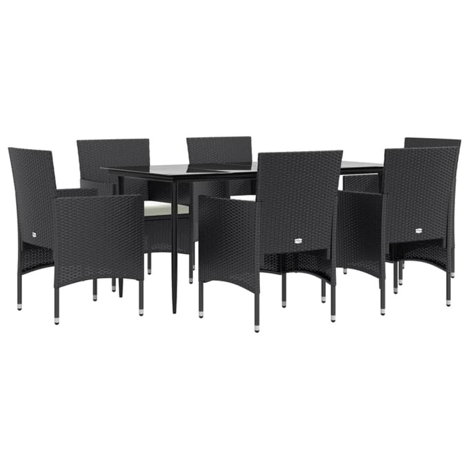 vidaXL - 7-delige - Tuinset - met - kussens - zwart
