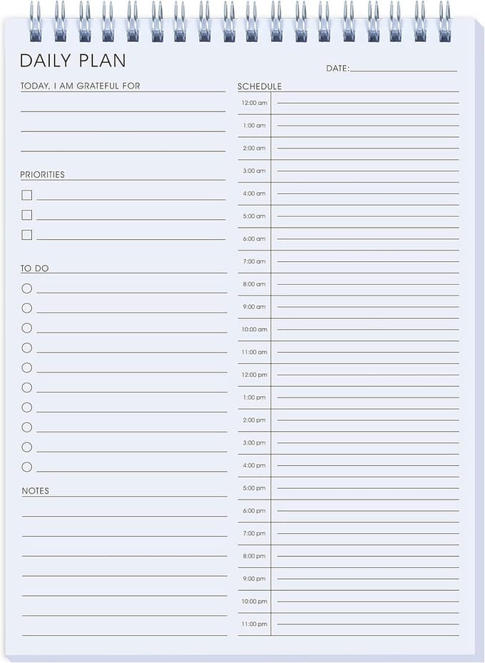 Dagelijkse Planner - To-do Lijst - Productiviteit Verhogen - 24-Uurs Indeling - 6.5x9.8 Inch - Wit