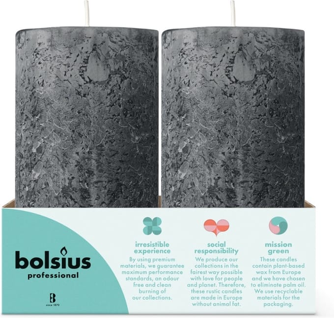 Bolsius - Rustieke Stompkaarsen 130/68 - Stormy Grey - 6 stuks