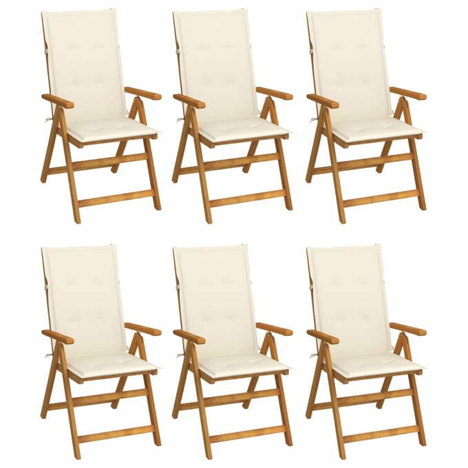 vidaXL - Inklapbare - stoelen - 6 - st - met - kussens - massief - acaciahout
