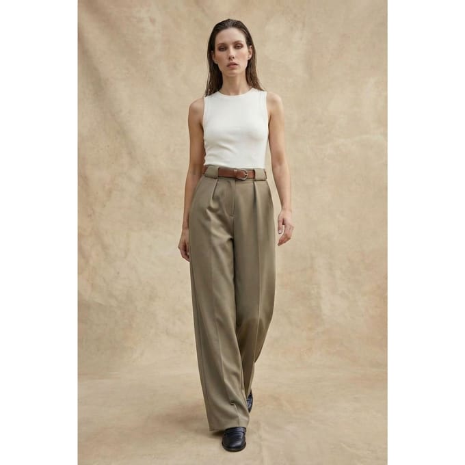 Hoge Taille Plissé Brede Pijpen Broek