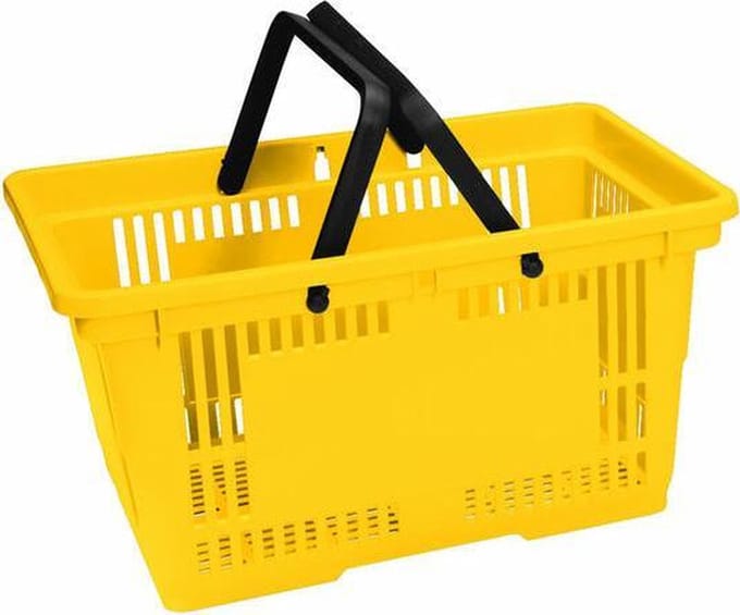 Winkelmandje 28 liter - geel - 2 handgrepen - 10 stuks
