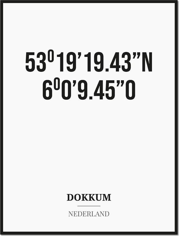 Poster/kaart DOKKUM met coördinaten