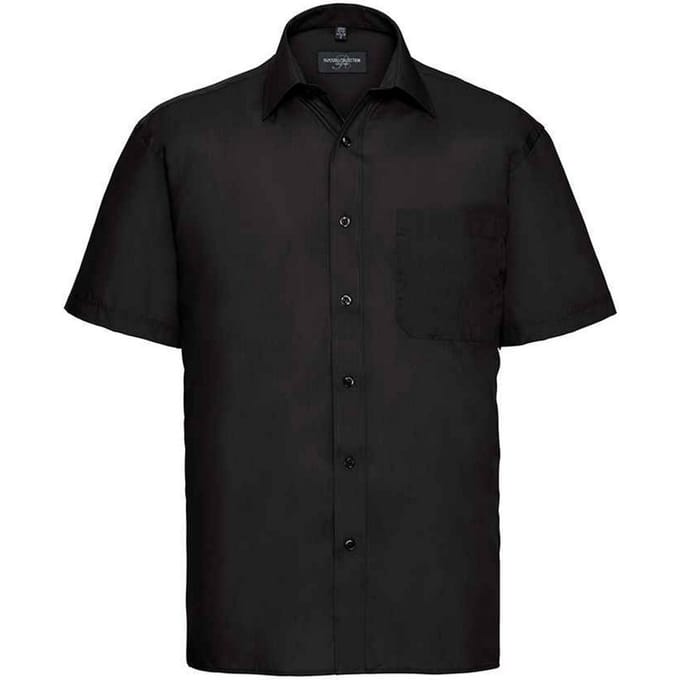 Russell Collection Heren Poplin Easy-Care Formeel Overhemd met Korte Mouwen (Zwart)
