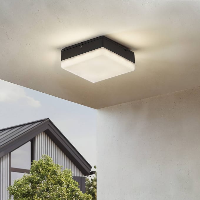 Lucande LED plafondlamp Thilo, 16cm, antraciet, sensor, IP54